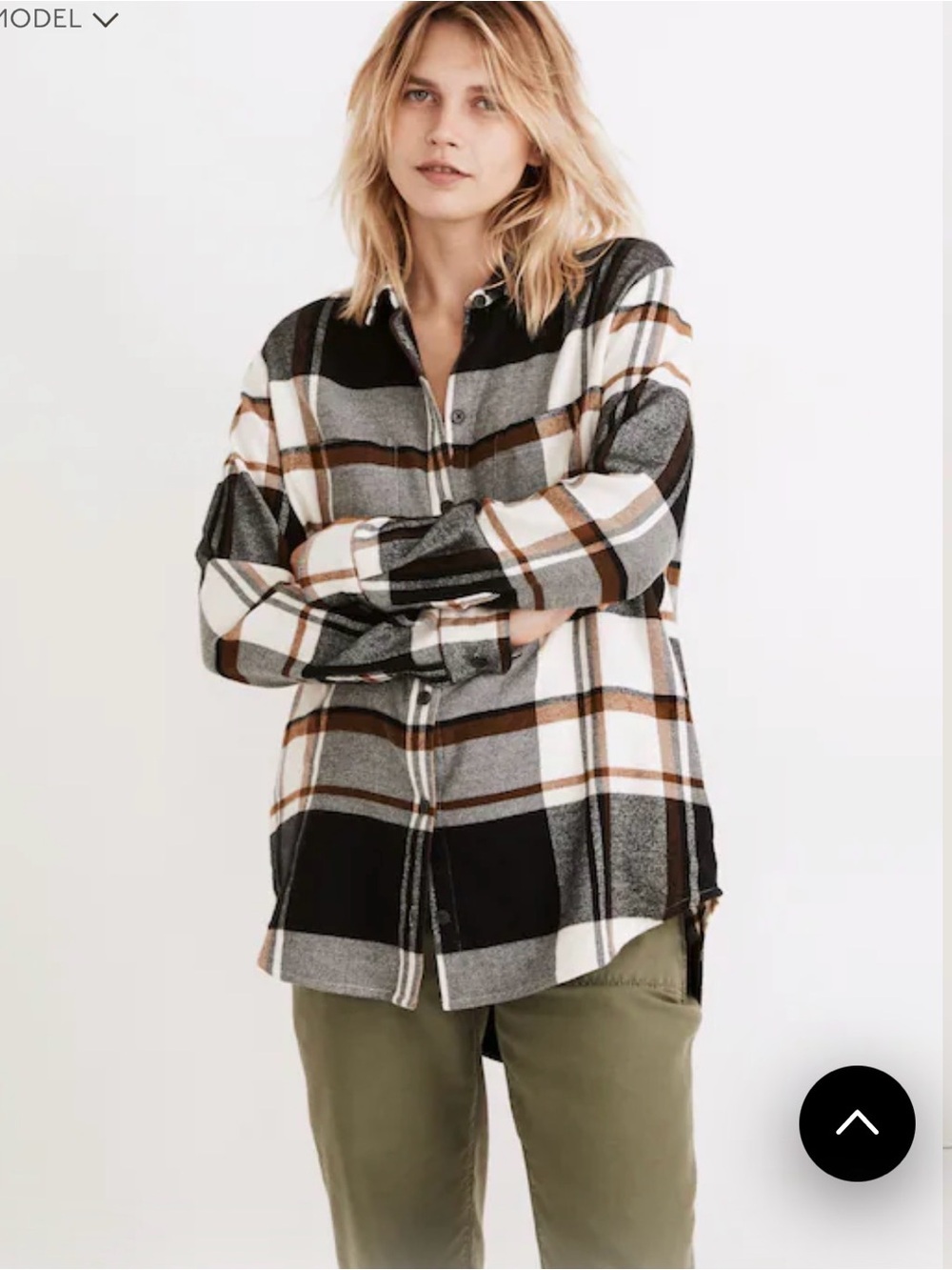 Thread & Supply Plaid Button-Down Shirt in Black, Gray & Brown ptp 22 length 30